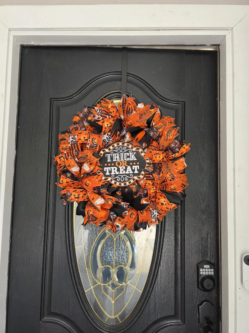 Halloween 'Trick or Treat' Orange & Black Wreath